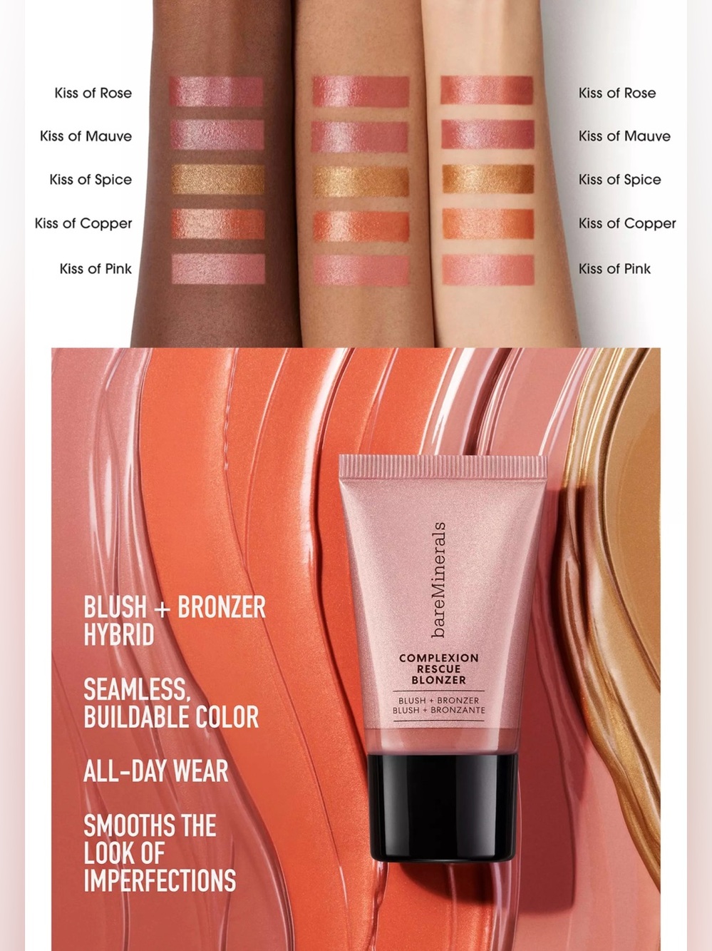 bareMinerals COMPLEXION RESCUE BLONZER (KISS of Rose) NIB 15 ml / 0.5 fl oz - Picture 4 of 4